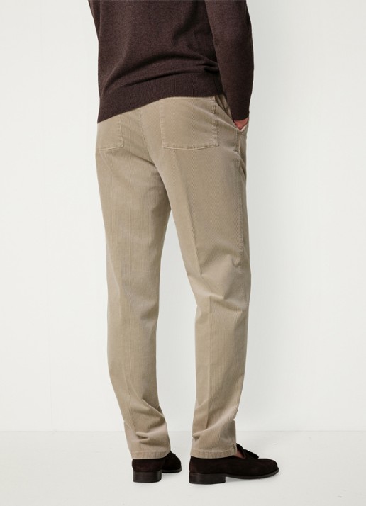 Profuomo Regular fit broek van corduroy - achterkant 6 beige