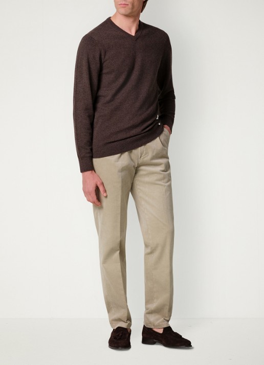 Profuomo Regular fit broek van corduroy - voorkant 5 beige