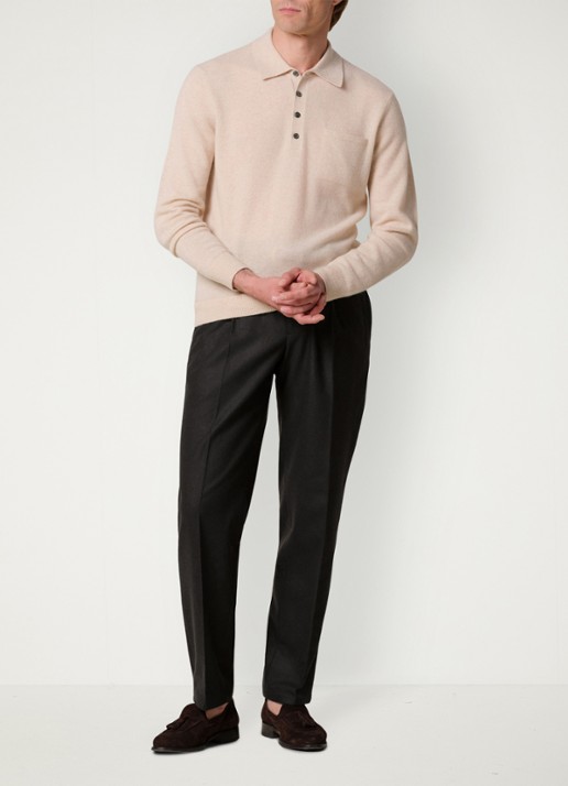 Profuomo Regular fit chino in kasjmierblend - voorkant 2 donkerbruin