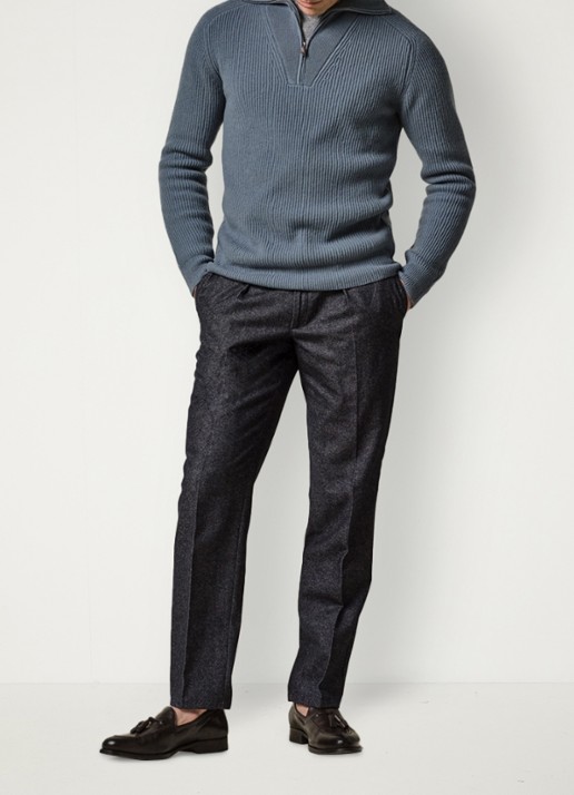 Profuomo Regular fit chino in wolblend - voorkant 2 donkerblauw