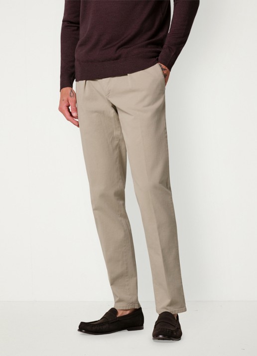 Profuomo Regular fit chino met steekzakken en stretch - detail beige