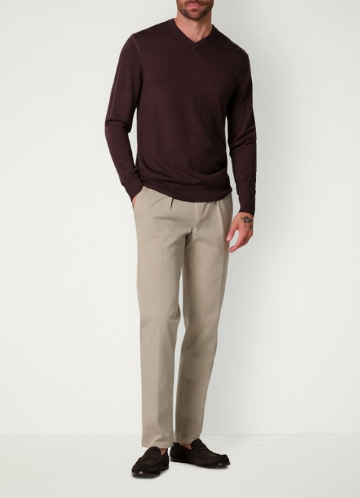 Profuomo Regular fit chino met steekzakken en stretch - voorkant 6 beige