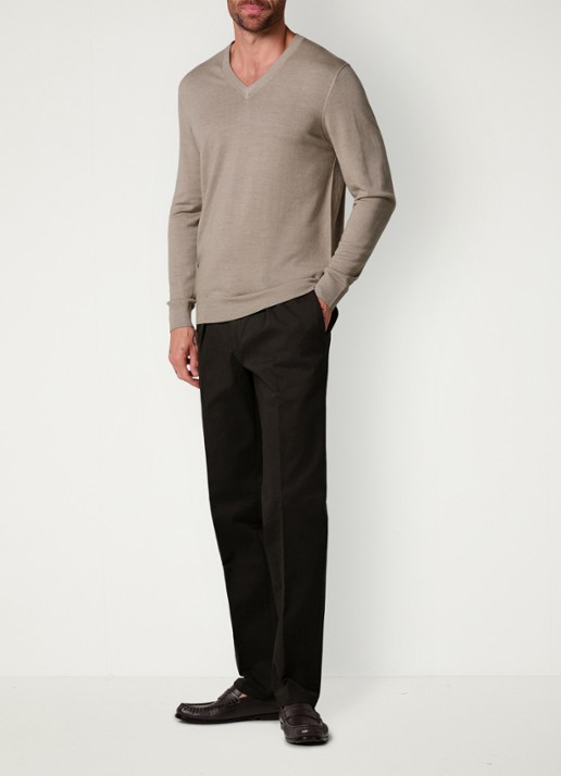 Profuomo Regular fit chino met steekzakken en stretch - voorkant 2 donkerbruin