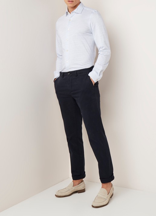 Profuomo Regular fit chino van katoen met stretch - voorkant 2 donkerblauw