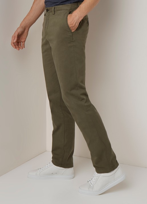 Profuomo Regular fit chino van katoen met stretch - detail 2 legergroen