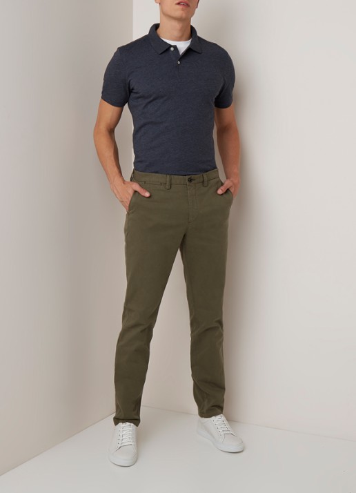 Profuomo Regular fit chino van katoen met stretch - voorkant 5 legergroen