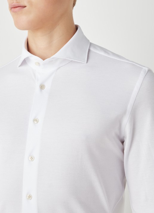 Profuomo Regular fit knitted overhemd met cut away kraag - detail 5 wit