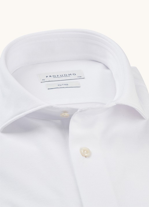 Profuomo Regular fit knitted overhemd met cut away kraag - detail 6 wit