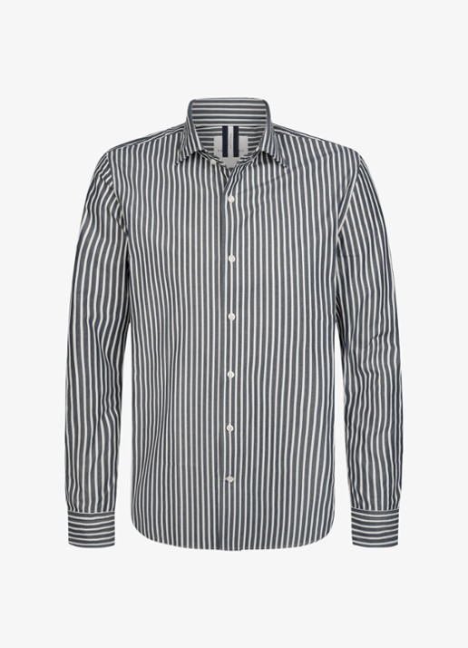 Profuomo Regular fit overhemd met streepprint - voorkant 5 donkerblauw