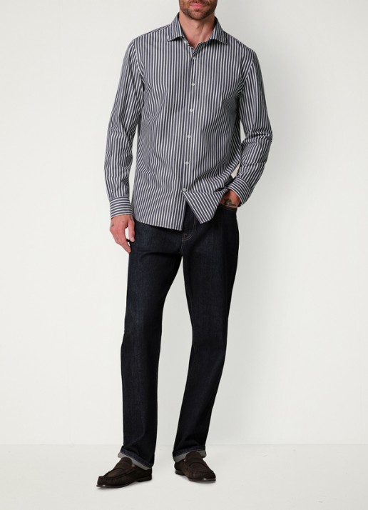 Profuomo Regular fit overhemd met streepprint - voorkant 6 donkerblauw