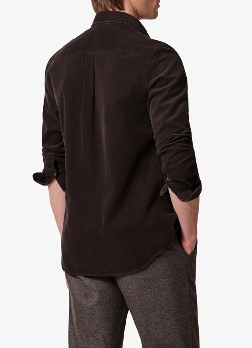 Profuomo Regular fit overhemd van corduroy - achterkant 6 donkerbruin