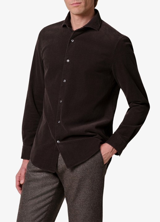 Profuomo Regular fit overhemd van corduroy - detail donkerbruin