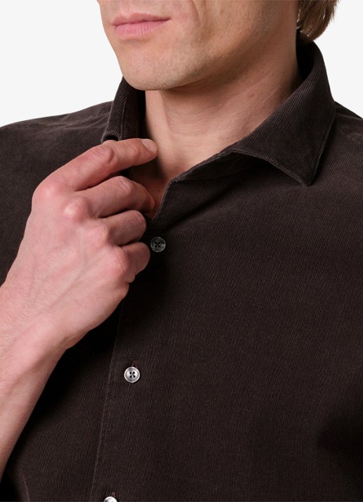 Profuomo Regular fit overhemd van corduroy - detail 3 donkerbruin