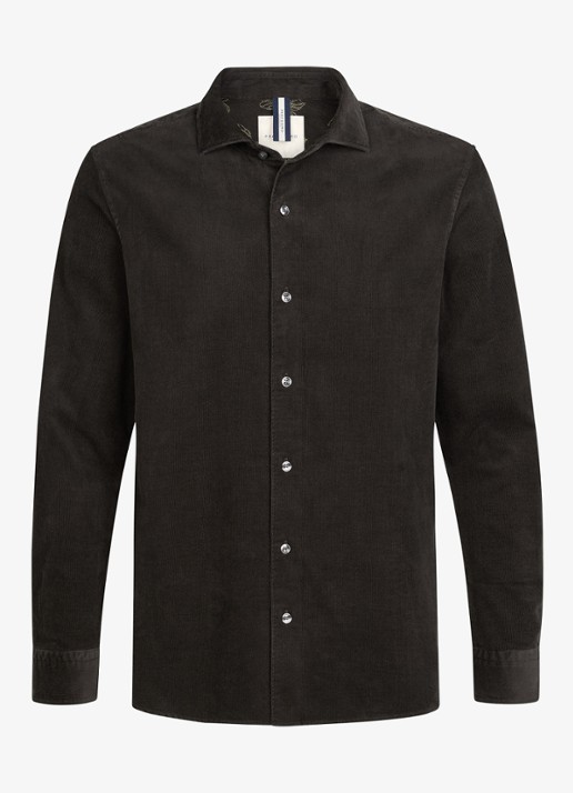 Profuomo Regular fit overhemd van corduroy - voorkant 4 donkerbruin