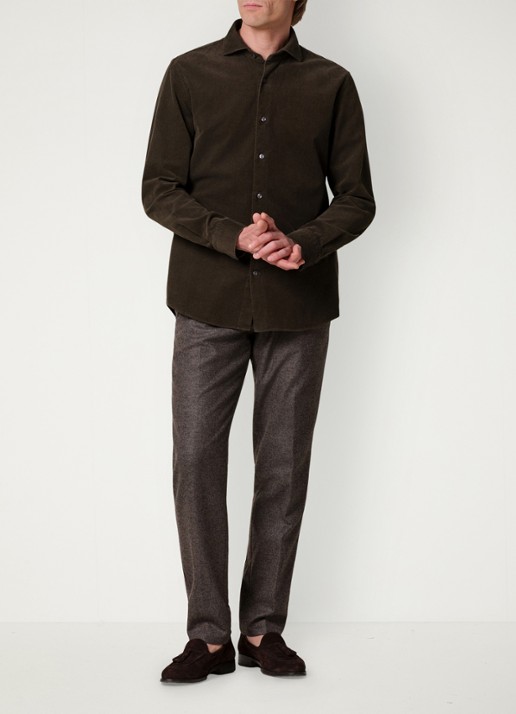 Profuomo Regular fit overhemd van corduroy - voorkant 6 groen