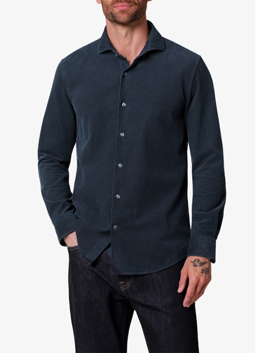 Profuomo Regular fit overhemd van corduroy - detail 4 donkerblauw