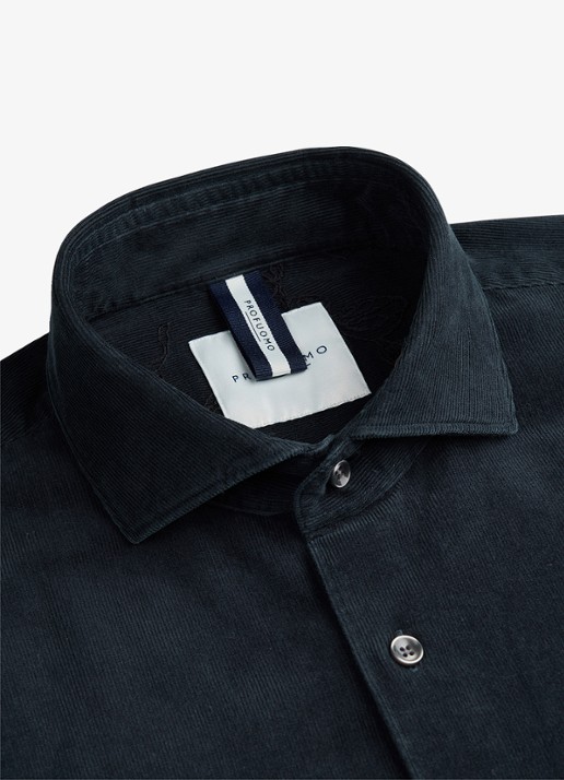 Profuomo Regular fit overhemd van corduroy - detail 5 donkerblauw