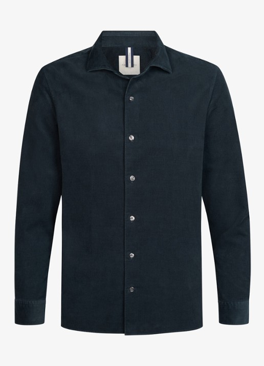 Profuomo Regular fit overhemd van corduroy - voorkant donkerblauw