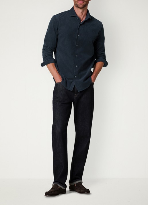 Profuomo Regular fit overhemd van corduroy - voorkant 2 donkerblauw