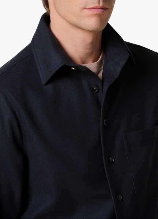 Profuomo Regular fit overshirt in kasjmierblend met borstzak - detail 6 donkerblauw