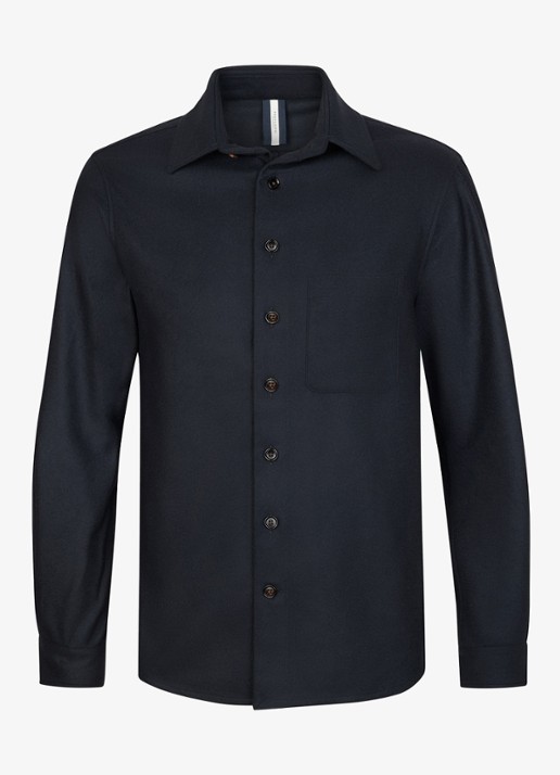 Profuomo Regular fit overshirt in kasjmierblend met borstzak - voorkant donkerblauw
