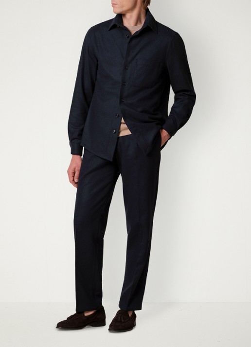 Profuomo Regular fit overshirt in kasjmierblend met borstzak - voorkant 2 donkerblauw