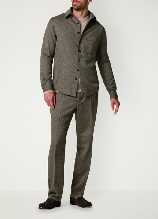 Profuomo Regular fit overshirt in kasjmierblend met borstzak - voorkant 2 bruin
