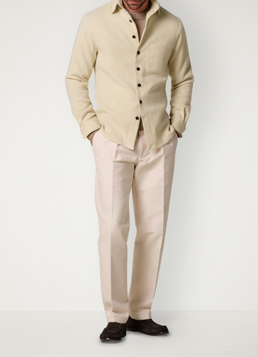 Profuomo Regular fit overshirt in wolblend met borstzak - voorkant 6 zand