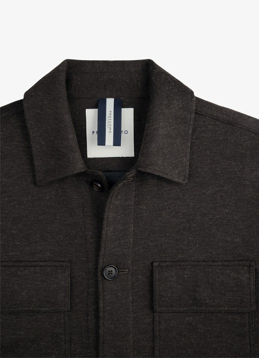 Profuomo Regular fit overshirt in wolblend met klepzakken - detail 3 donkerbruin