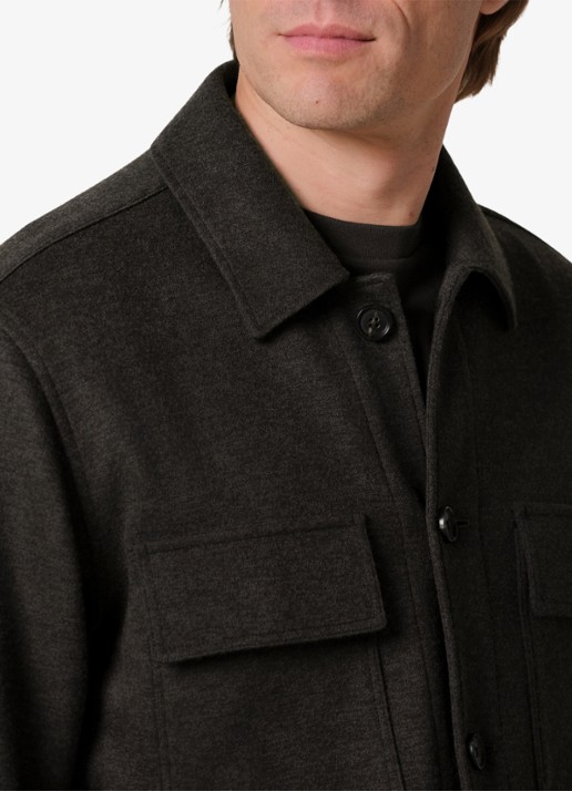 Profuomo Regular fit overshirt in wolblend met klepzakken - detail 4 donkerbruin