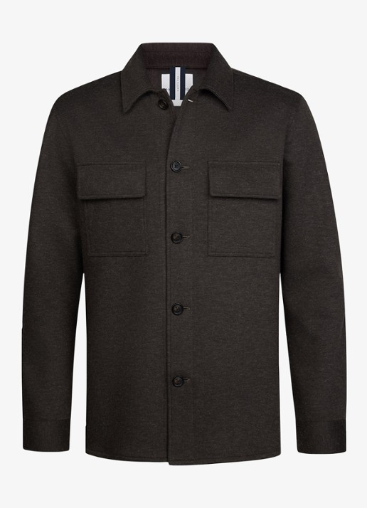 Profuomo Regular fit overshirt in wolblend met klepzakken - voorkant 5 donkerbruin