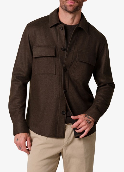 Profuomo Regular fit overshirt in wolblend met klepzakken - detail 2 groen