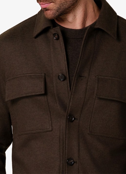 Profuomo Regular fit overshirt in wolblend met klepzakken - detail 4 groen
