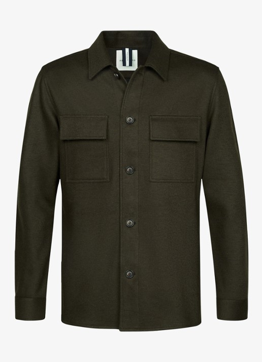 Profuomo Regular fit overshirt in wolblend met klepzakken - voorkant 5 groen