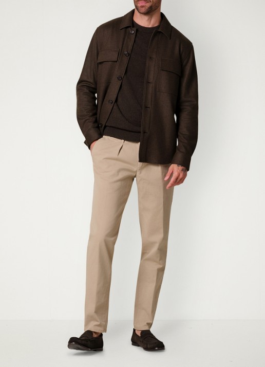 Profuomo Regular fit overshirt in wolblend met klepzakken - voorkant 6 groen