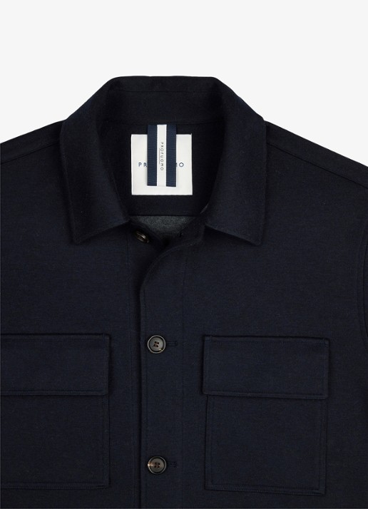 Profuomo Regular fit overshirt in wolblend met klepzakken - detail 4 donkerblauw