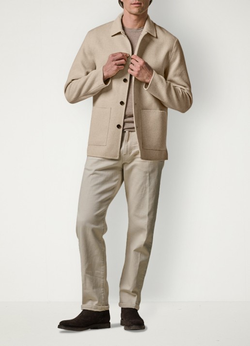 Profuomo Regular fit overshirt in wolblend - voorkant 2 zand