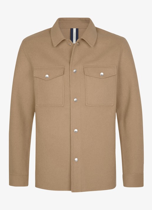Profuomo Regular fit overshirt in wolblend - voorkant camel