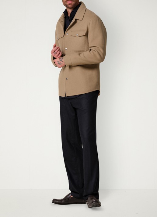 Profuomo Regular fit overshirt in wolblend - voorkant 2 camel