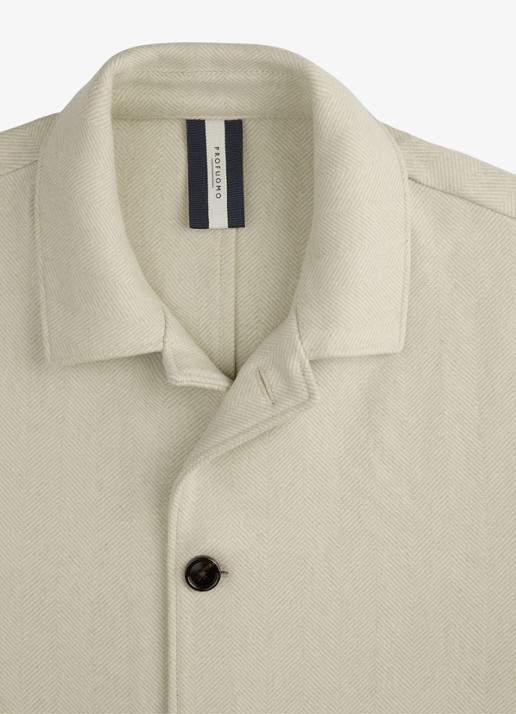 Profuomo Regular fit overshirt met visgraatdessin van wol - detail 6 beige