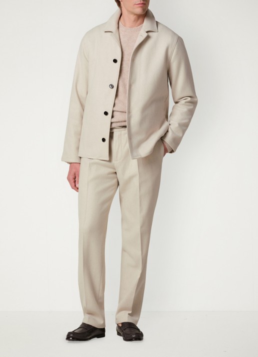 Profuomo Regular fit overshirt met visgraatdessin van wol - voorkant 2 beige