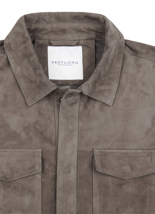 Profuomo Regular fit overshirt van suède met borstzakken - detail 5 taupe