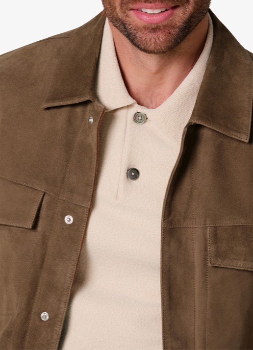Profuomo Regular fit overshirt van suède - detail 3 bruin