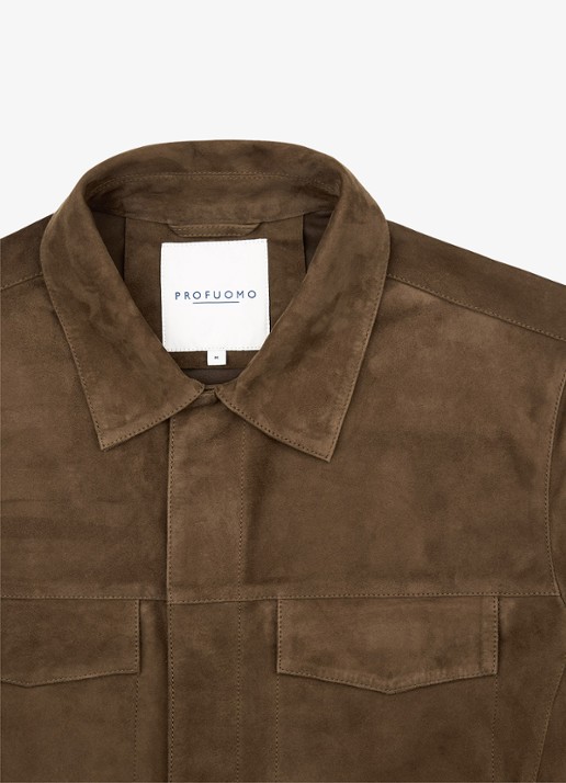 Profuomo Regular fit overshirt van suède - detail 4 bruin