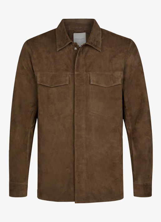 Profuomo Regular fit overshirt van suède - voorkant 5 bruin
