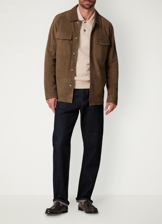 Profuomo Regular fit overshirt van suède - voorkant 6 bruin