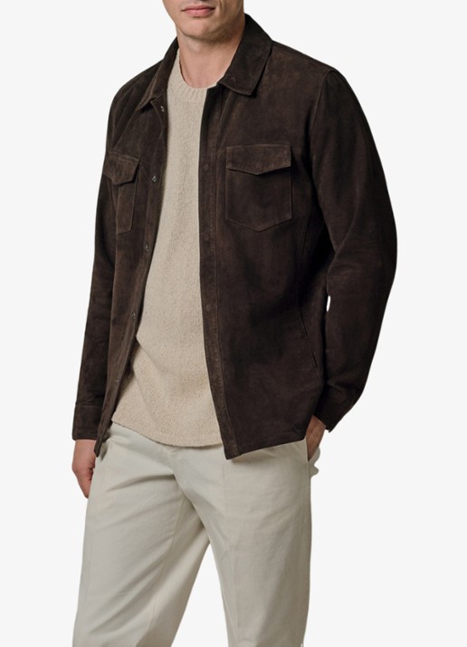 Profuomo Regular fit overshirt van suède - detail 3 donkerbruin