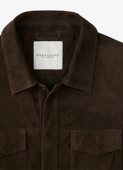 Profuomo Regular fit overshirt van suède - detail 4 donkerbruin