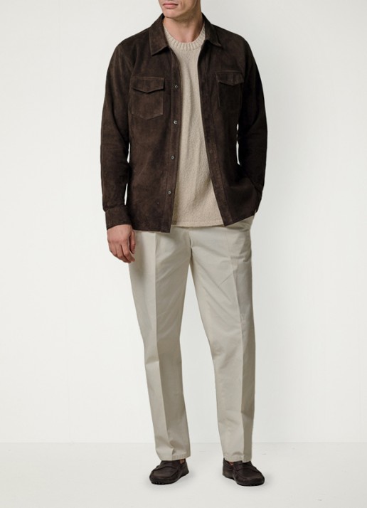 Profuomo Regular fit overshirt van suède - voorkant 2 donkerbruin
