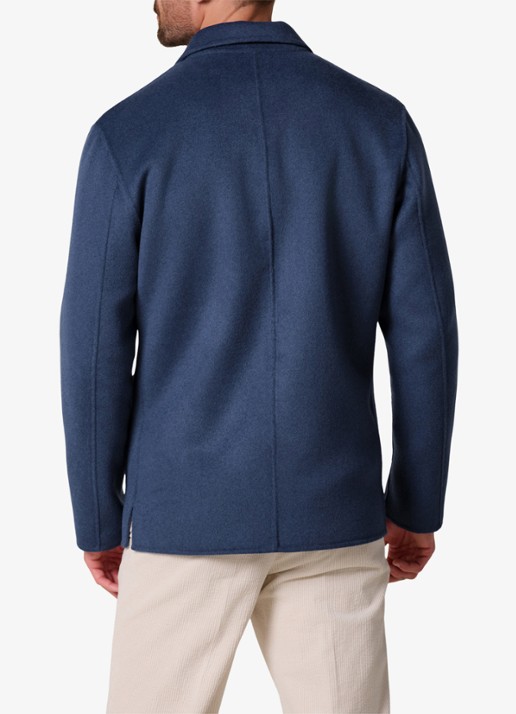 Profuomo Regular fit overshirt van wol met opgestike zakken - achterkant blauw